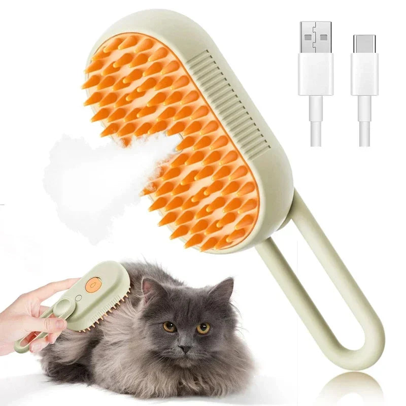 Steam Pet Brush 3-in-1 — Self-Cleaning Grooming Brush for Cats & Dogs