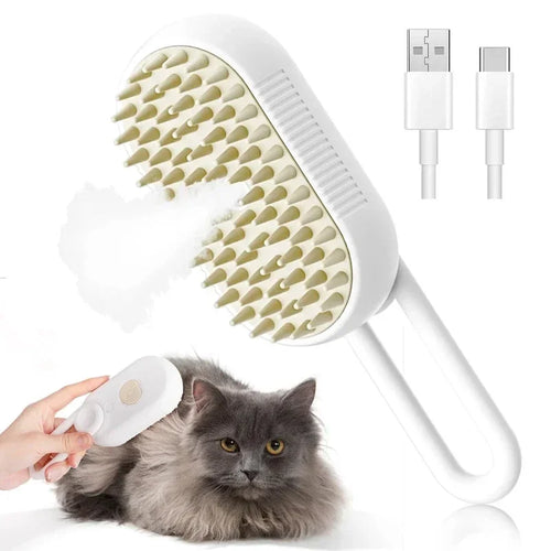Steam Pet Brush 3-in-1 — Self-Cleaning Grooming Brush for Cats & Dogs