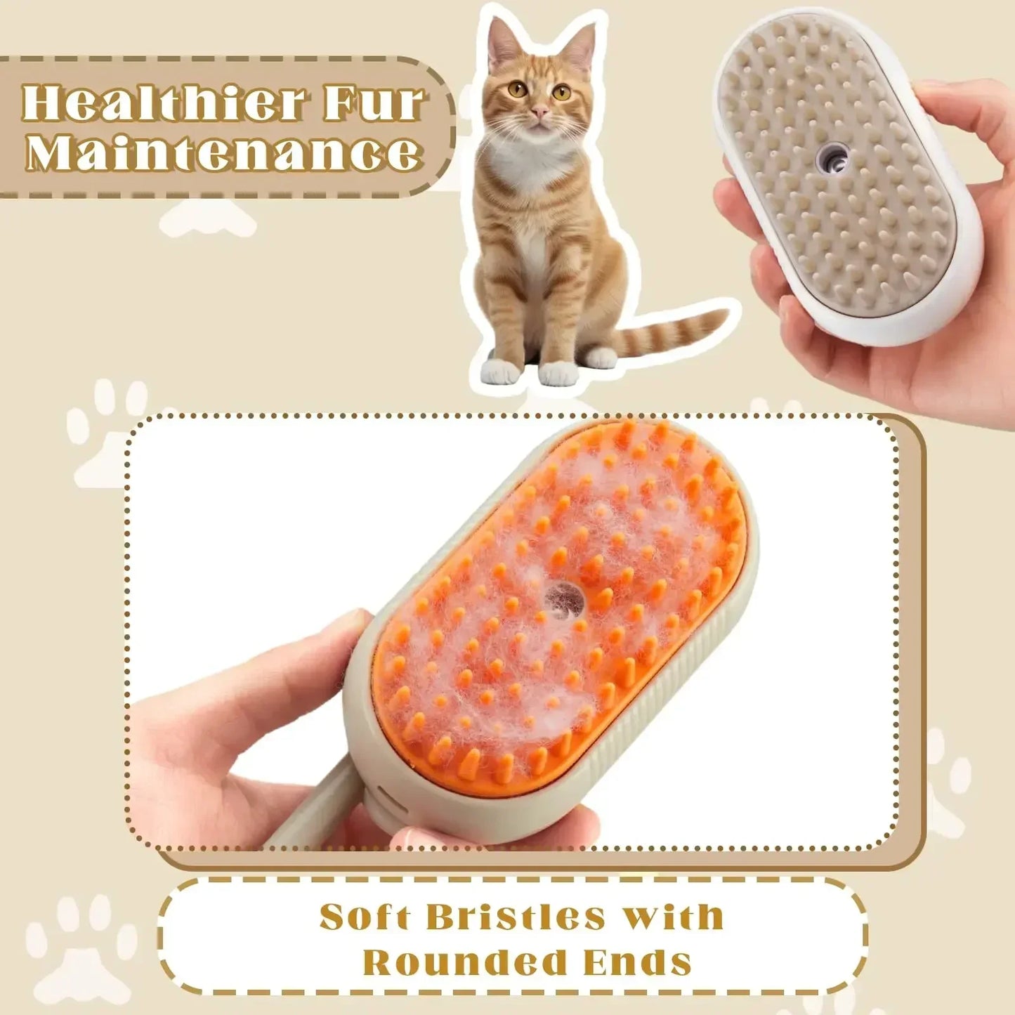 Steam Pet Brush 3-in-1 — Self-Cleaning Grooming Brush for Cats & Dogs